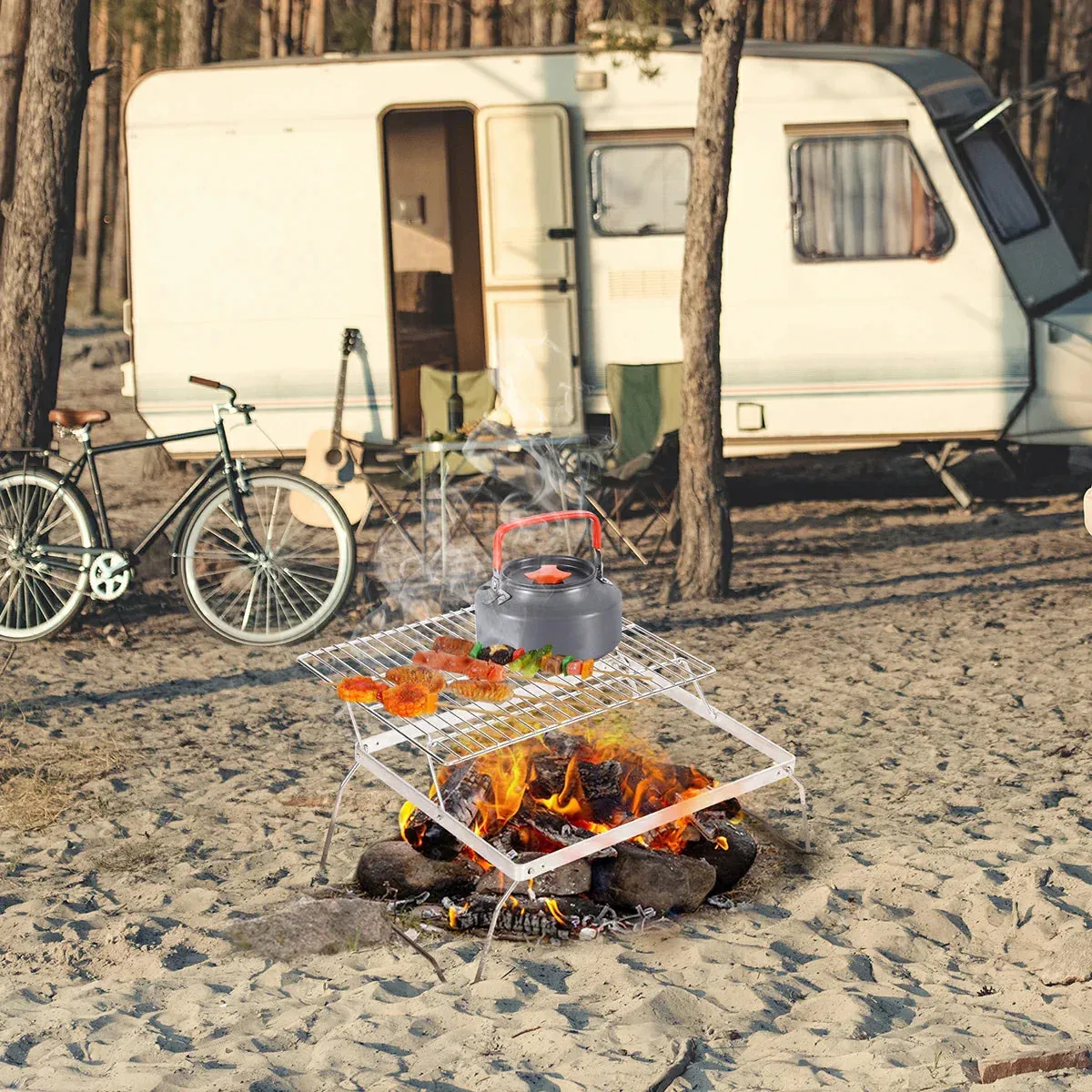 REDCAMP Folding Campfire Grill Grate With Translational Cooking Racks From Redcamp