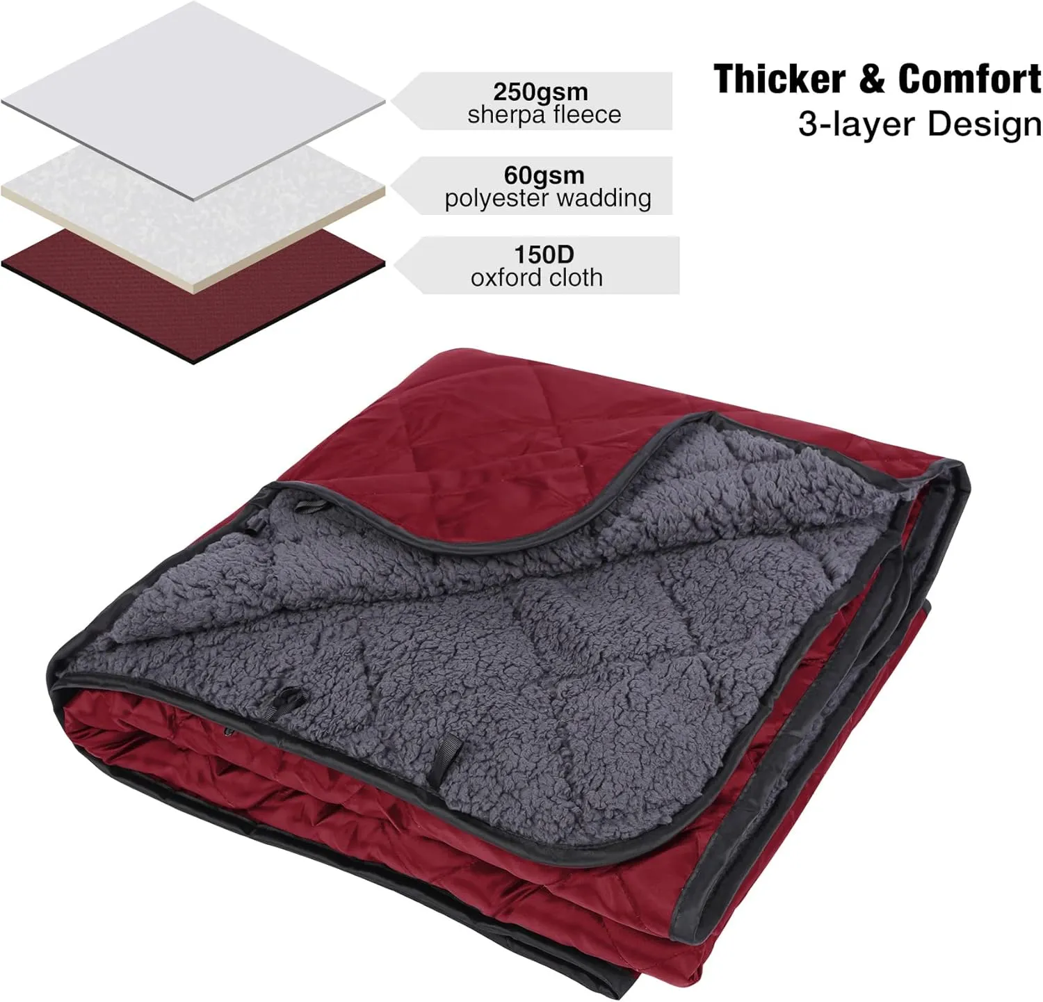 REDCAMP Large Camping Blanket with Sherpa Lining, Cold Weather Warm Outdoor Blanket Windproof for Camping Stadium, Machine Washable 59"x 79" Red