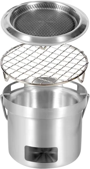 REDCAMP Mini Portable Wood Burning Backpacking Stove, Stainless Steel Camping Stove with Grill Grid & Baking Tray, One Person Stove with Carrying Bag for Backpacking Camping Hiking