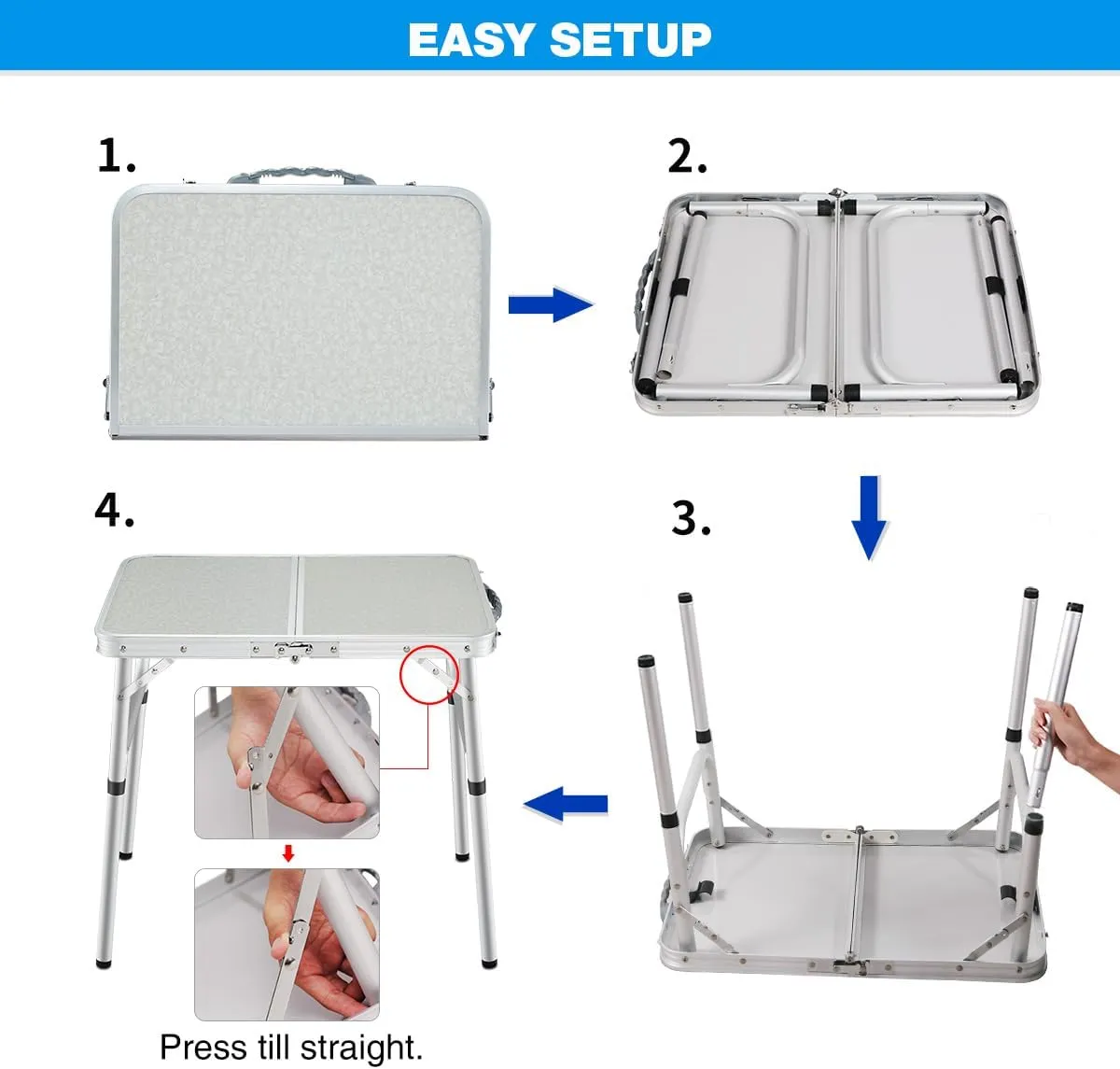 REDCAMP Small Folding Camping Table,2ft Portable Aluminum Outdoor Small Foldable Table Adjustable Height Lightweight for Picnic Cooking Beach