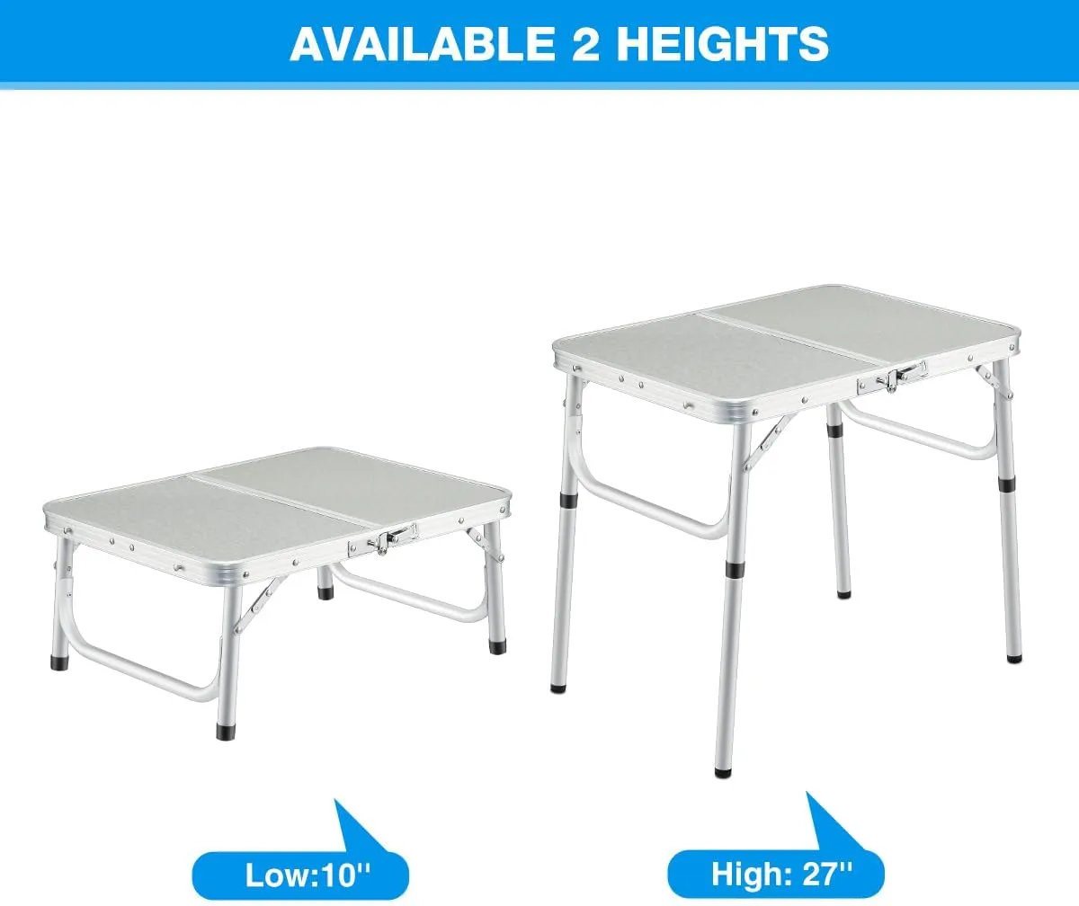 REDCAMP Small Folding Camping Table,2ft Portable Aluminum Outdoor Small Foldable Table Adjustable Height Lightweight for Picnic Cooking Beach