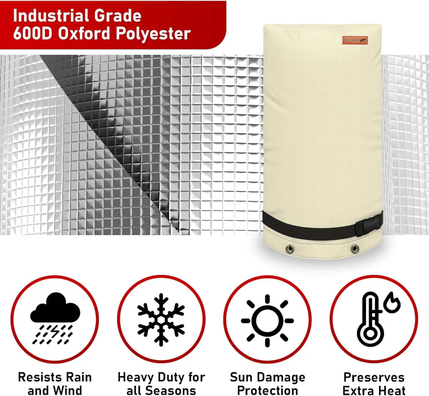Redford Supply Co. Cold Snap (0°F) Large Outdoor Faucet Covers for Winter Freeze Protection, 14" W x 27" H, Foam Spigot Covers Winter Insulated, Outside Pipe Cover, Insulated Hose Bib Cover (Beige)