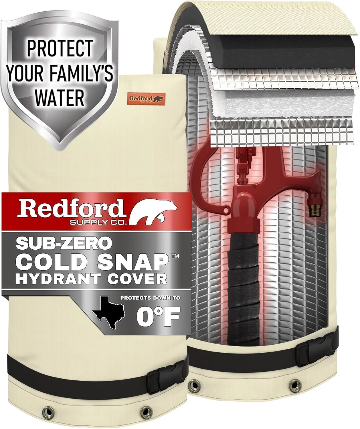 Redford Supply Co. Cold Snap (0°F) Large Outdoor Faucet Covers for Winter Freeze Protection, 14" W x 27" H, Foam Spigot Covers Winter Insulated, Outside Pipe Cover, Insulated Hose Bib Cover (Beige)
