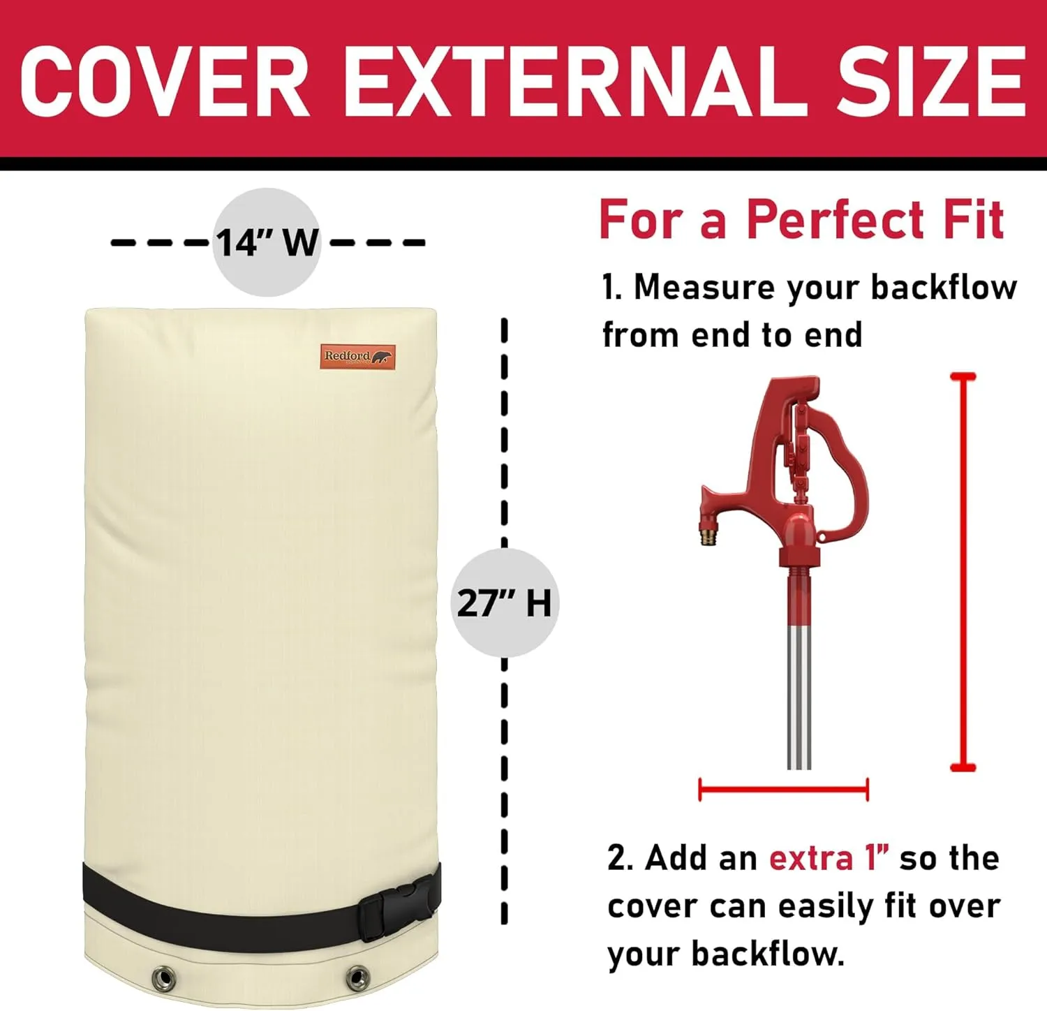 Redford Supply Co. Cold Snap (0°F) Large Outdoor Faucet Covers for Winter Freeze Protection, 14" W x 27" H, Foam Spigot Covers Winter Insulated, Outside Pipe Cover, Insulated Hose Bib Cover (Beige)