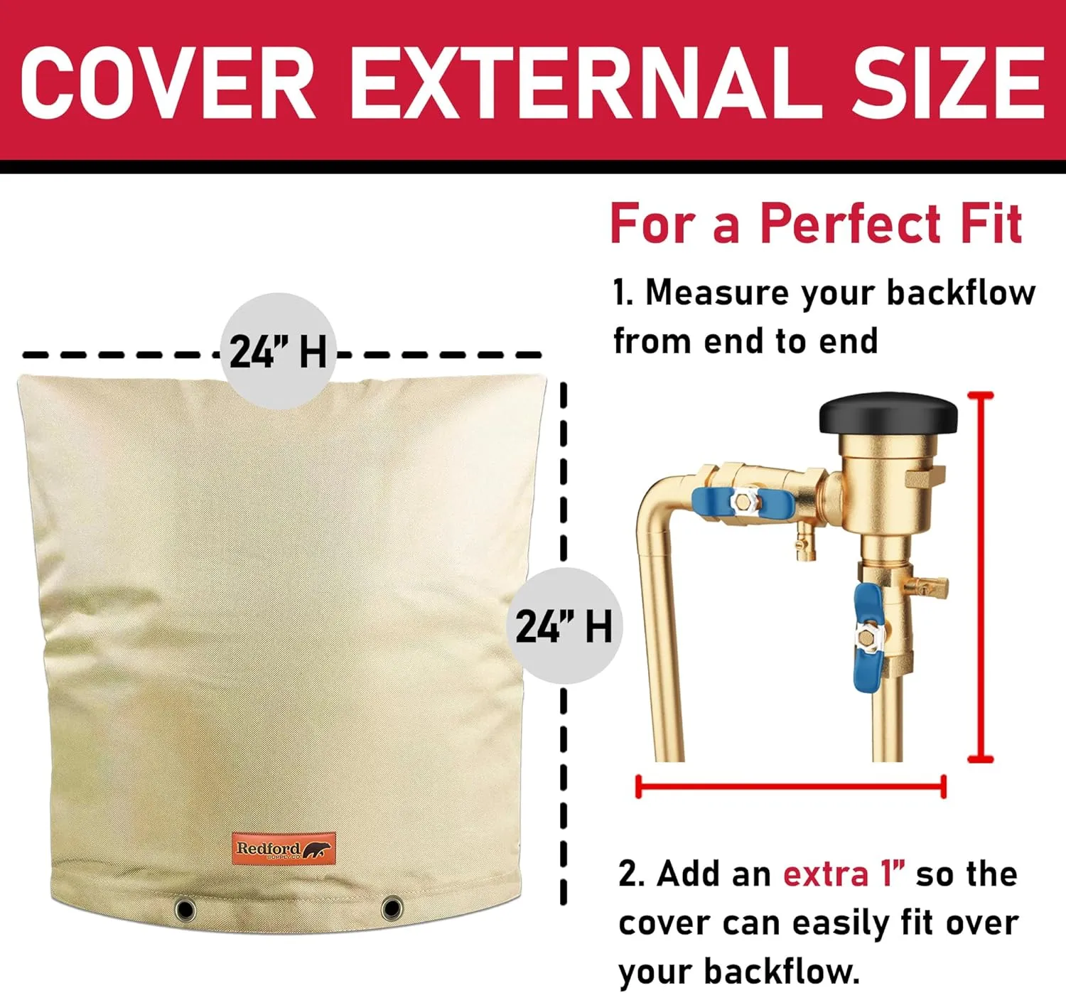 Redford Supply Co. Cold Snap (5°F) Backflow Preventer Insulation Cover, 24" W x 24" H, Pipe Insulation, Water Sprinkler Covers for Outside, Sprinkler Backflow Cover for Winter, Well Pump Bag (Beige)