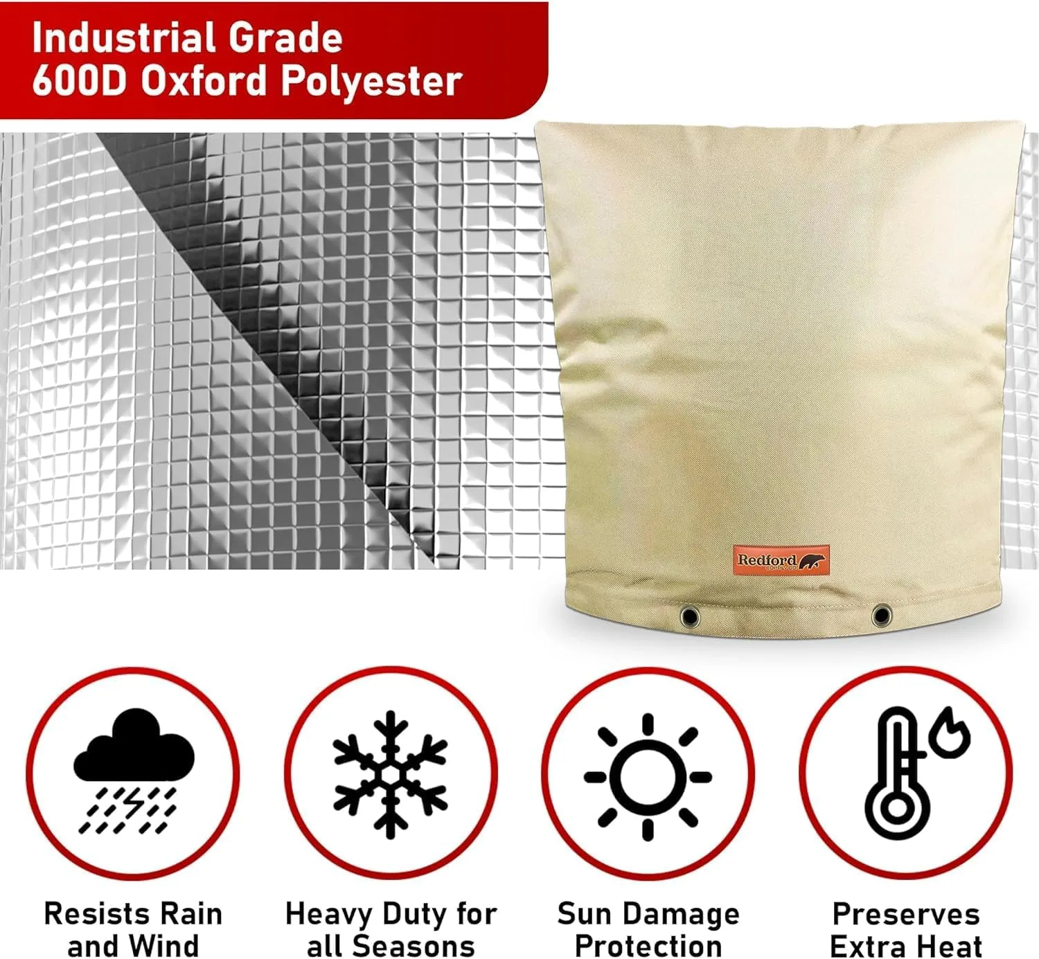 Redford Supply Co. Cold Snap (5°F) Backflow Preventer Insulation Cover, 24" W x 24" H, Pipe Insulation, Water Sprinkler Covers for Outside, Sprinkler Backflow Cover for Winter, Well Pump Bag (Beige)