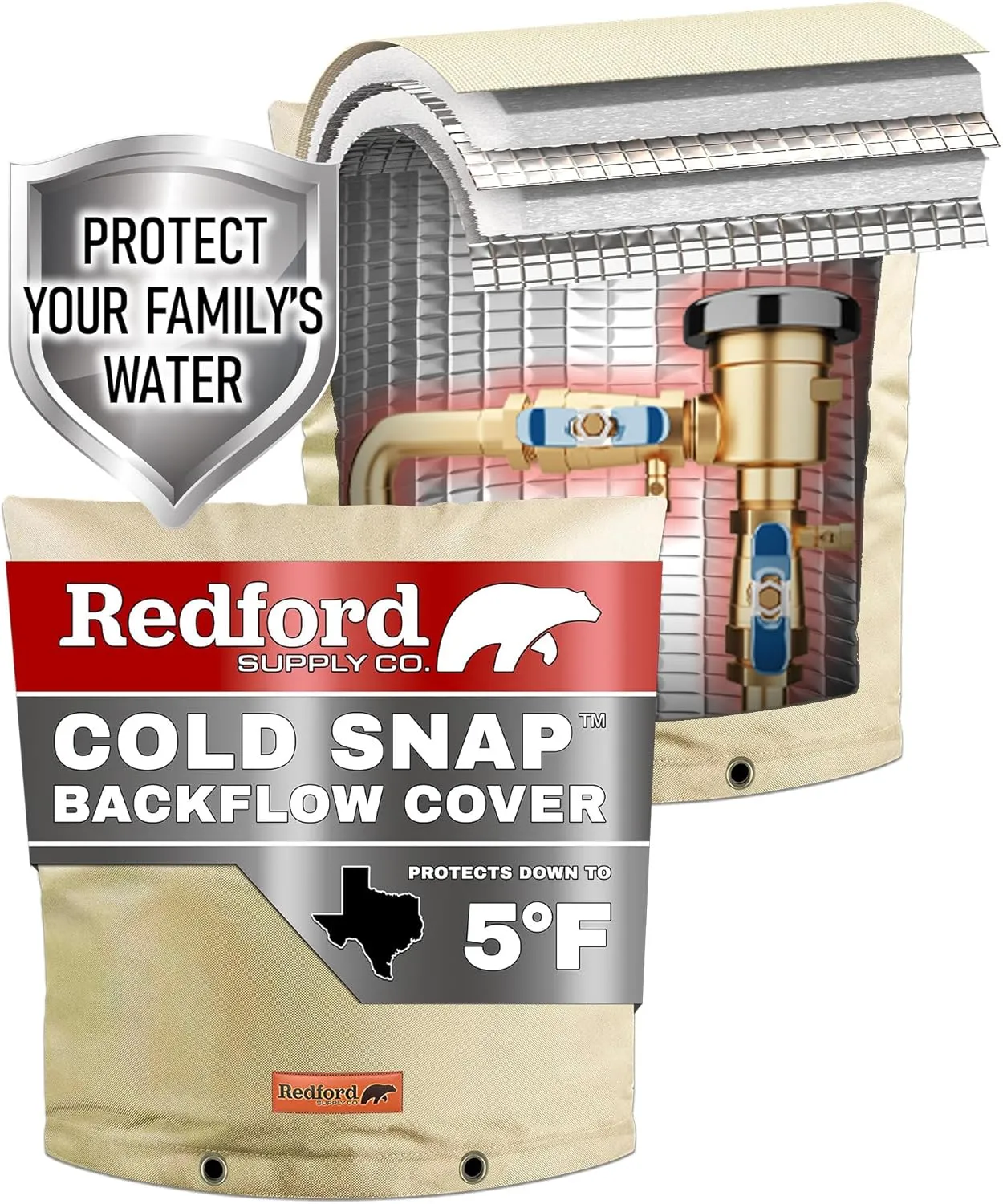 Redford Supply Co. Cold Snap (5°F) Backflow Preventer Insulation Cover, 24" W x 24" H, Pipe Insulation, Water Sprinkler Covers for Outside, Sprinkler Backflow Cover for Winter, Well Pump Bag (Beige)