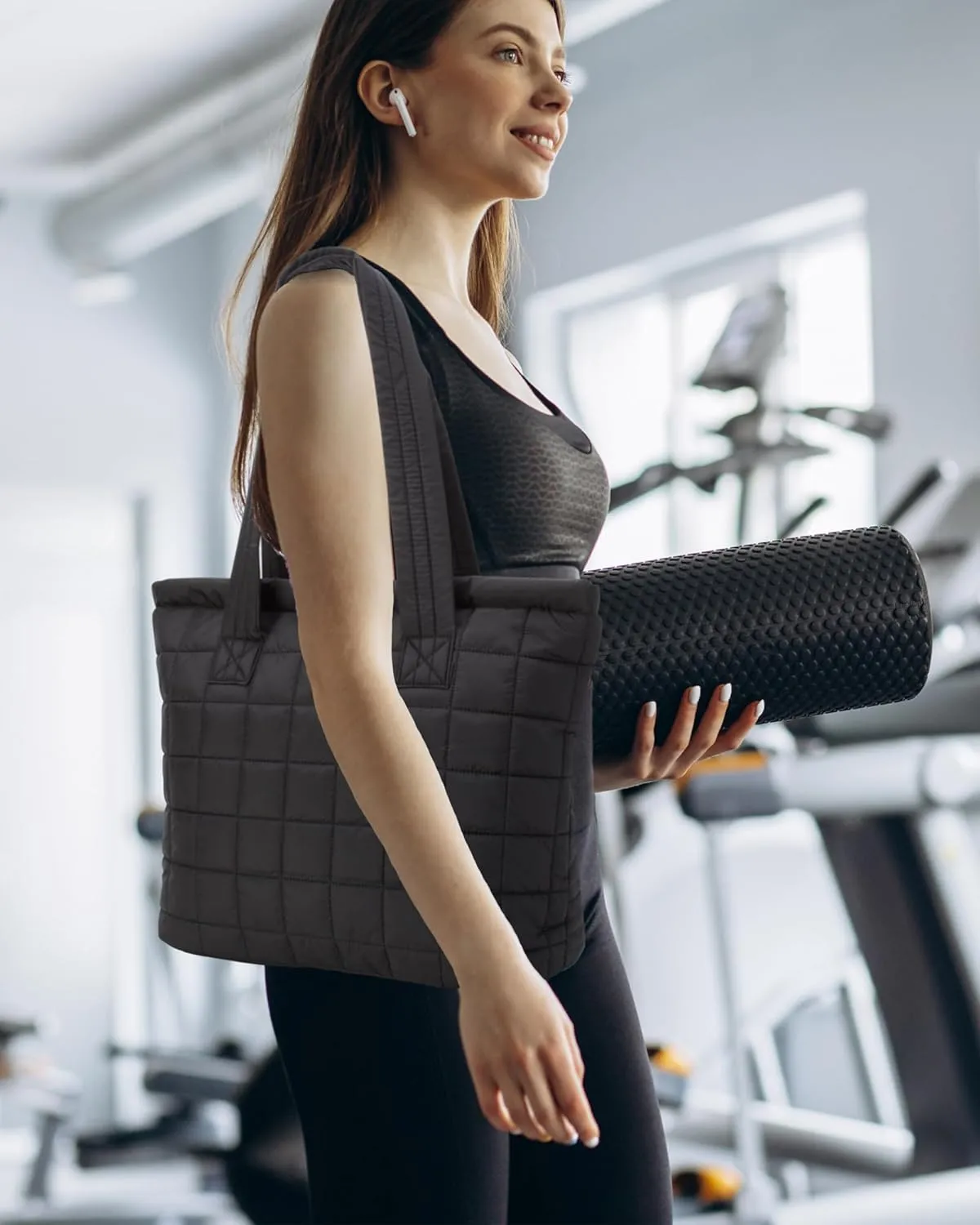 Reebok Womens Tote Bag - Lightweight Quilted Carry On Puffer Tote Bag for Women for Gym, Work, Travel, and Everyday Use