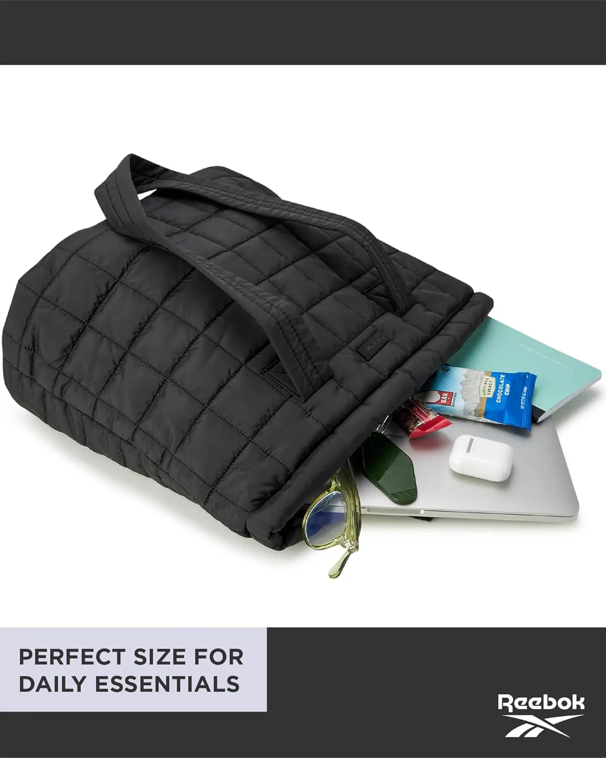 Reebok Womens Tote Bag - Lightweight Quilted Carry On Puffer Tote Bag for Women for Gym, Work, Travel, and Everyday Use