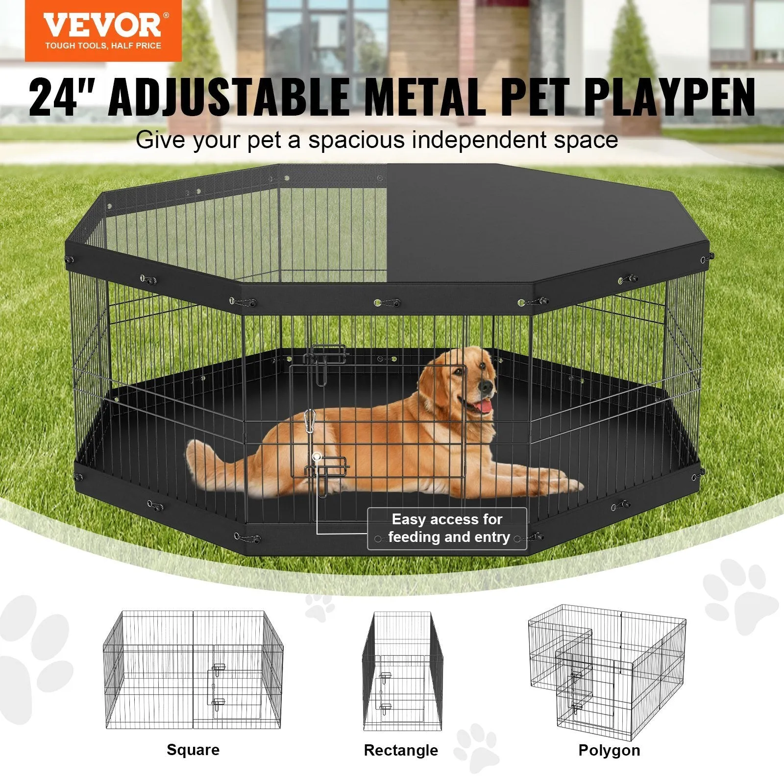 RESTOCKING  8 Panel Foldable Dog Playpen with Top Cover and Bottom Pad - 63"