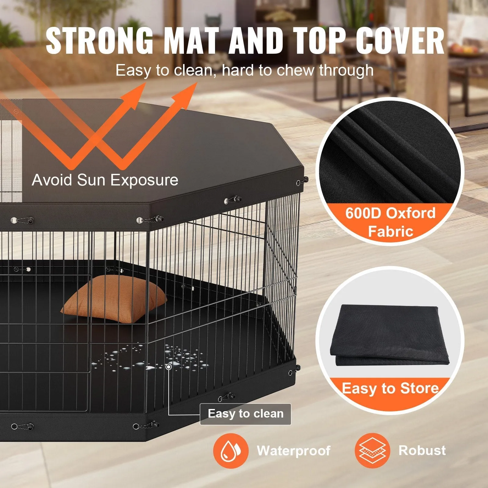 RESTOCKING  8 Panel Foldable Dog Playpen with Top Cover and Bottom Pad - 63"