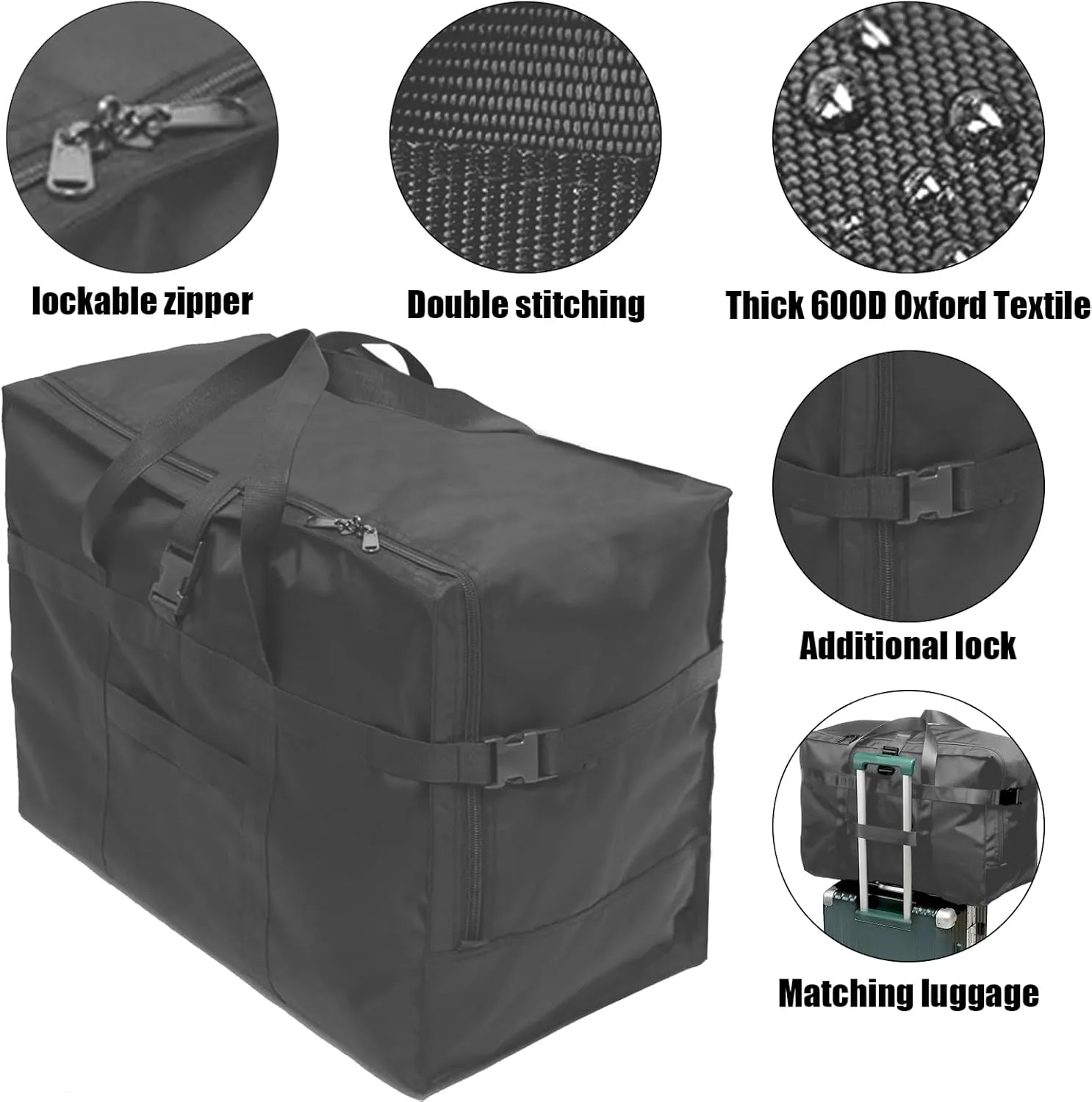 RicoRich 120L Travel Duffel Bag, Foldable Heavy Duty Overnight Bag, Larger Size Carry on Luggage Sport Duffle for Weekender/Vacation/Camping/Beach/Tent(Dark Grey)