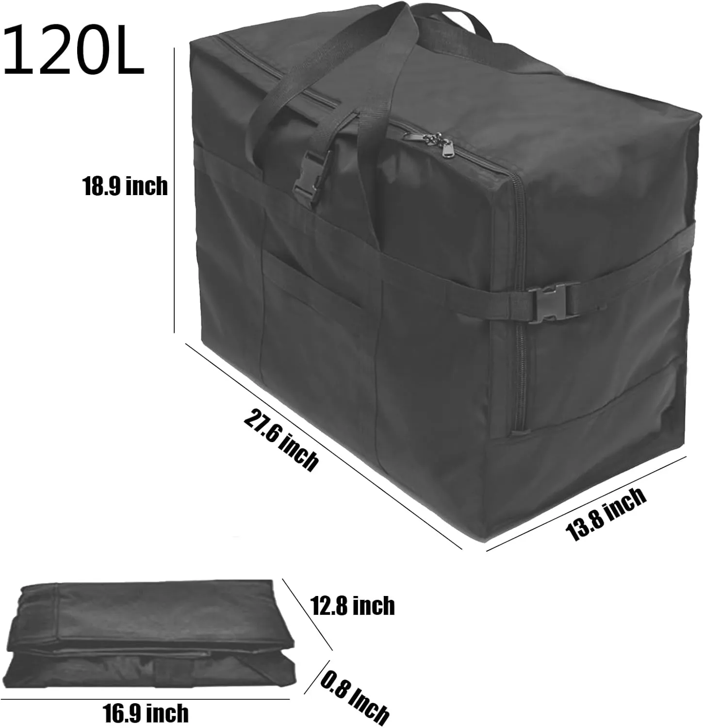 RicoRich 120L Travel Duffel Bag, Foldable Heavy Duty Overnight Bag, Larger Size Carry on Luggage Sport Duffle for Weekender/Vacation/Camping/Beach/Tent(Dark Grey)
