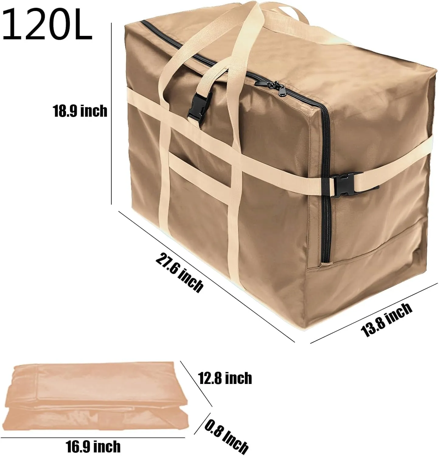 RicoRich 120L Travel Duffel Bag, Foldable Heavy Duty Overnight Bag, Larger Size Carry on Luggage Sport Duffle for Weekender/Vacation/Camping/Beach/Tent(Khaki)