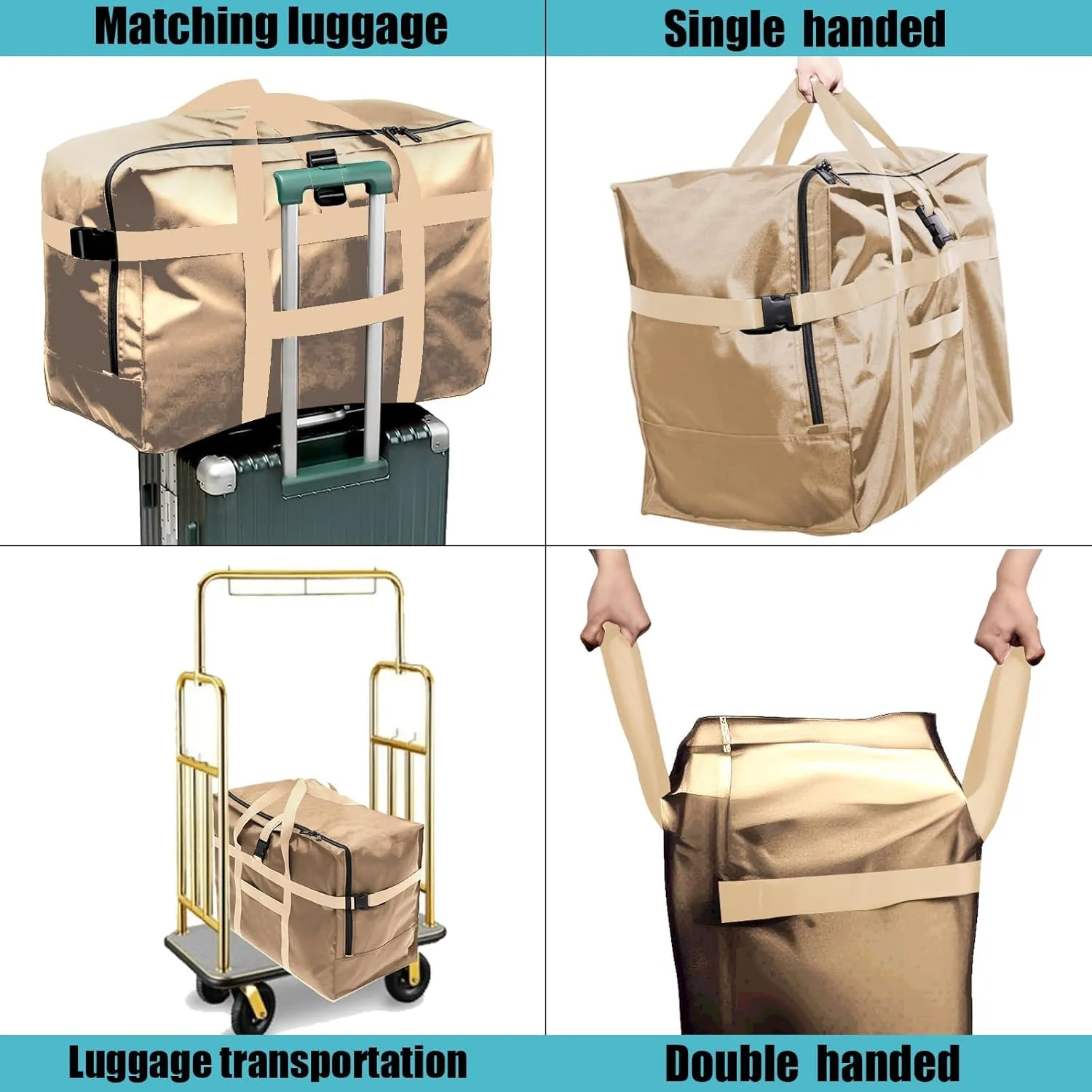 RicoRich 120L Travel Duffel Bag, Foldable Heavy Duty Overnight Bag, Larger Size Carry on Luggage Sport Duffle for Weekender/Vacation/Camping/Beach/Tent(Khaki)