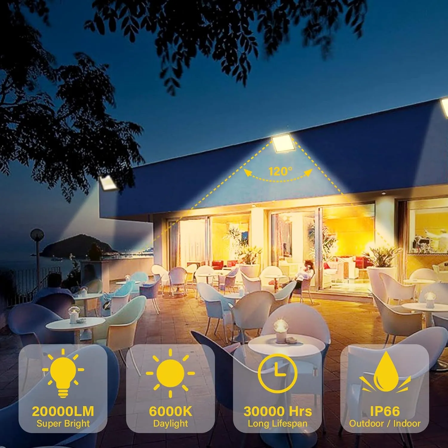 RIGIDON 200W LED Flood Light Outdoor 20000LM Super Bright Outdoor Lights 4000K Daylight Warm White IP66 Waterproof Security Lights for Garden, Garage, Yard, Sports Ground, Patio, Pathway Porch