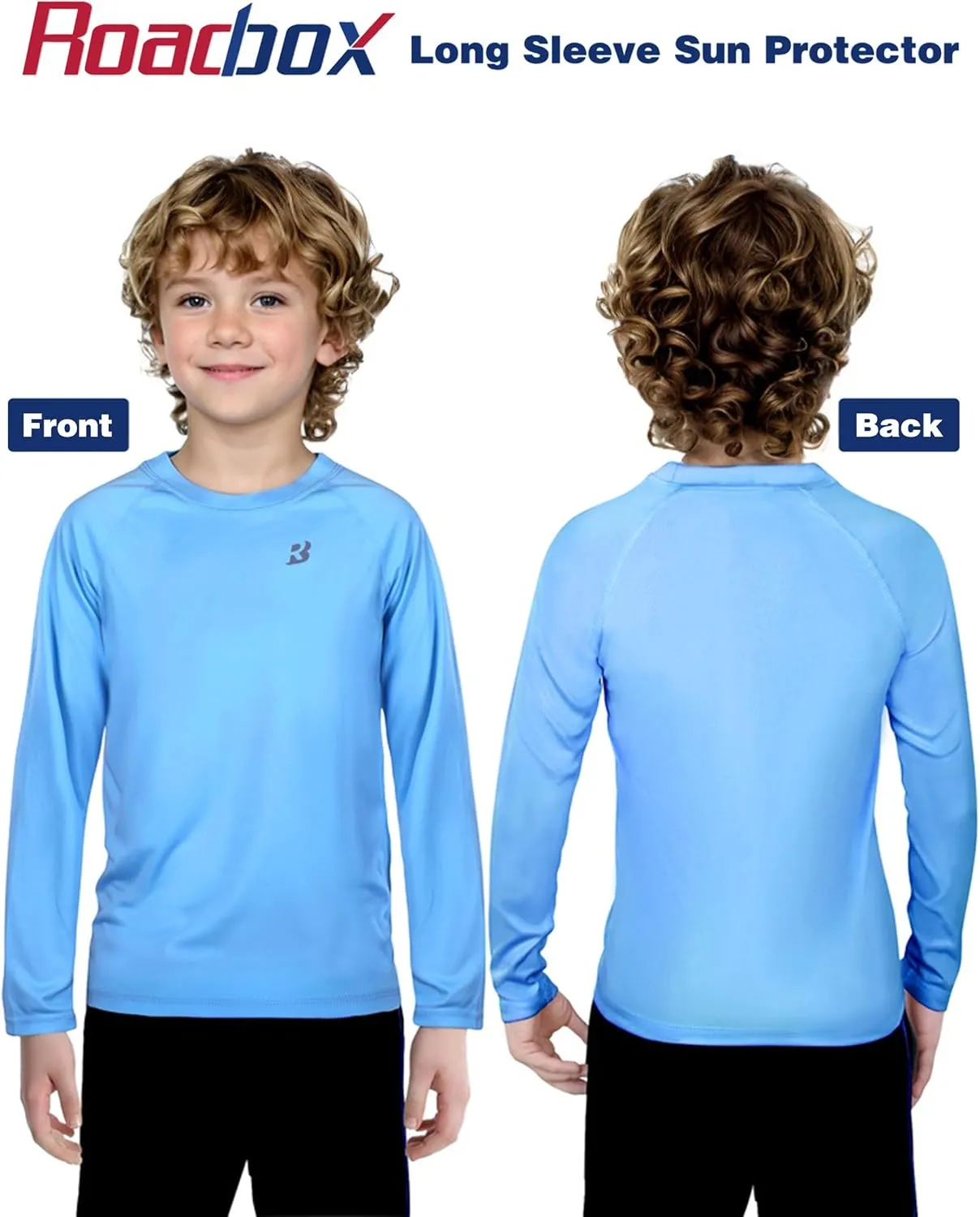 Roadbox Boys UPF 50  Rash Guard Swim Shirt, Kids Long Sleeve Sun Protection Shirts, Youth UV Athletic Beach Rashguard