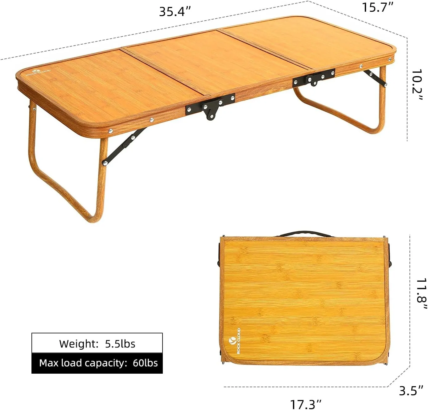 ROCK CLOUD Portable Camping Table Ultralight Camp Table Foldable 3-Folding Beach Table for Camping Hiking Garden Outdoor Picnic
