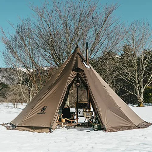 Rock Fortress Hot Tent w/ Stove Jack,4 Season 4/6 Person Tipi Tent Family Tent for Camping