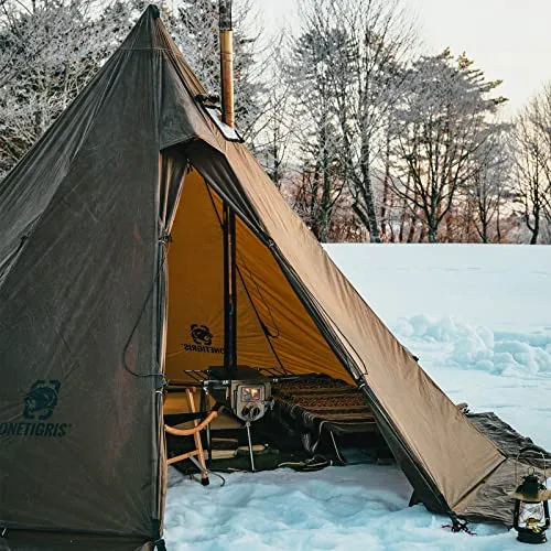 Rock Fortress Hot Tent w/ Stove Jack,4 Season 4/6 Person Tipi Tent Family Tent for Camping