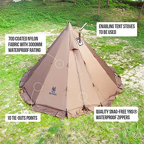 Rock Fortress Hot Tent w/ Stove Jack,4 Season 4/6 Person Tipi Tent Family Tent for Camping