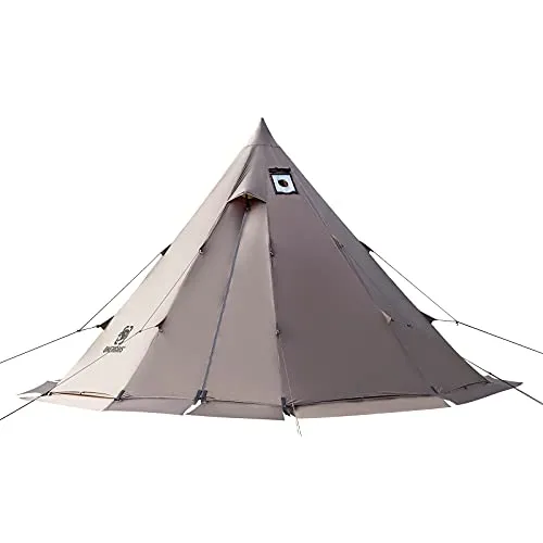 Rock Fortress Hot Tent w/ Stove Jack,4 Season 4/6 Person Tipi Tent Family Tent for Camping