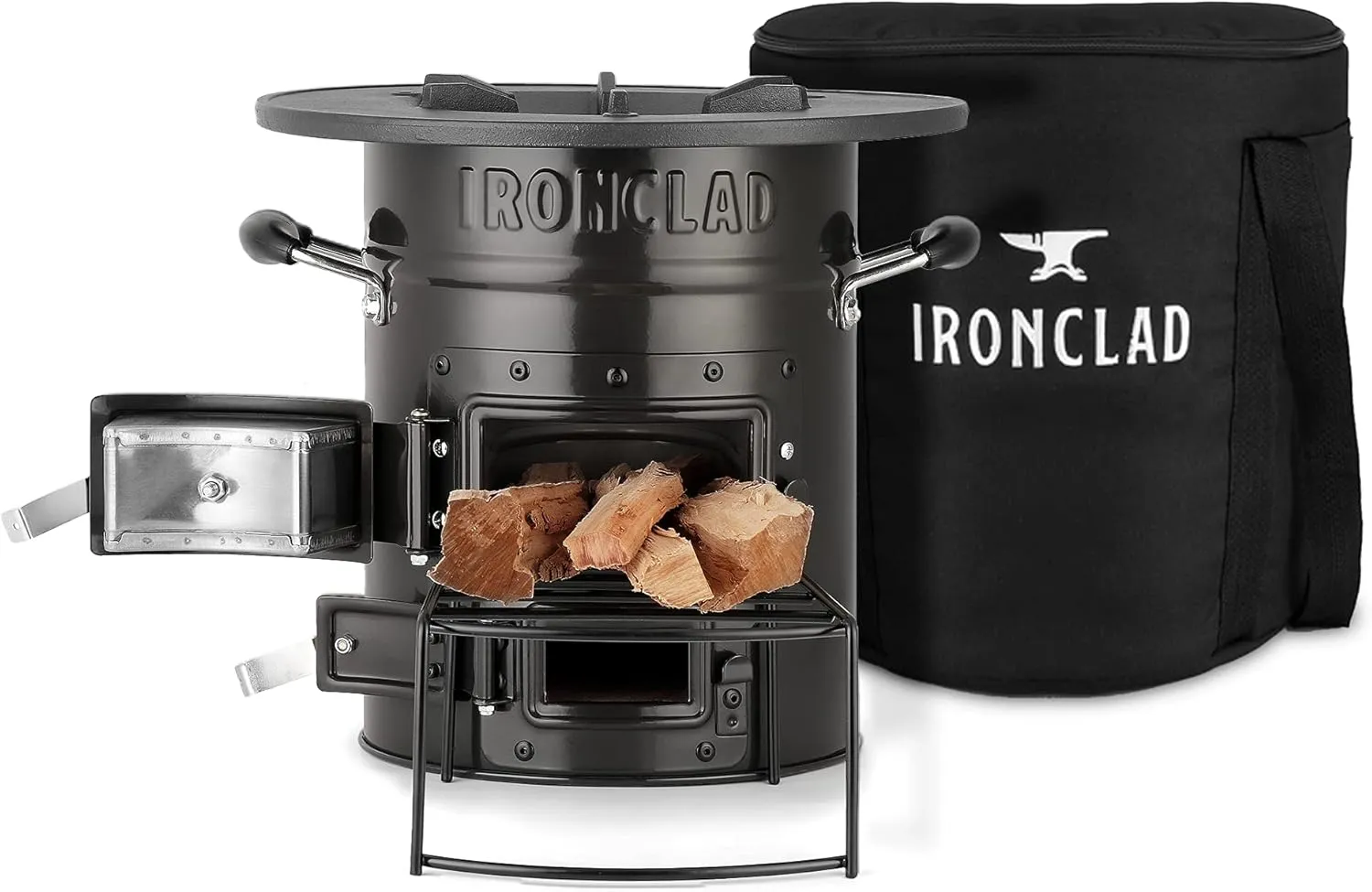 Rocket Stove – Camping Wood Stove for Emergency Preparedness, Survival, Off Grid Living Supplies – Portable Wood Burning Stove with Canvas Storage Bag and Fuel Support System