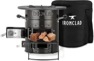 Rocket Stove – Camping Wood Stove for Emergency Preparedness, Survival, Off Grid Living Supplies – Portable Wood Burning Stove with Canvas Storage Bag and Fuel Support System