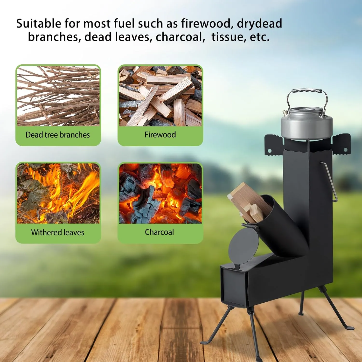 Rocket Stove, Wood Burning Stove Portable Wood Stove Portable for Camping,Outdoor Cooking,Hiking & Trekking, Black (Round inlet)