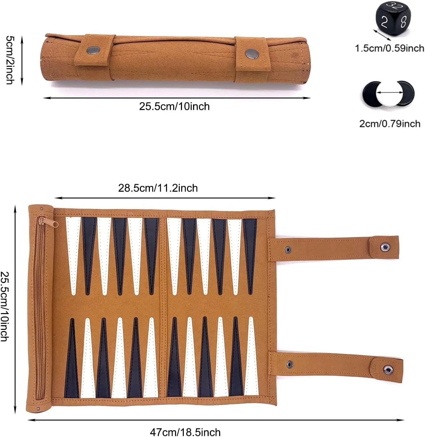 Roll-up Portable Suede Backgammon Game Set, Foldable Travel Backgammon Games, Portable Lightweight Backgammon Game for RV Travel, Cruise, Airplane, Camping, Backpacking, Road Trips