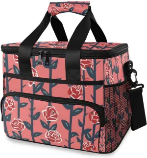 Rose Red Roses Flower Cooler Bag Insulated Cooler Soft Sided Cooler 24 Can Portable Picnic Bag Large Leakproof Lunch Bag Box for Beach Grocery Camping Travel Car Men Women