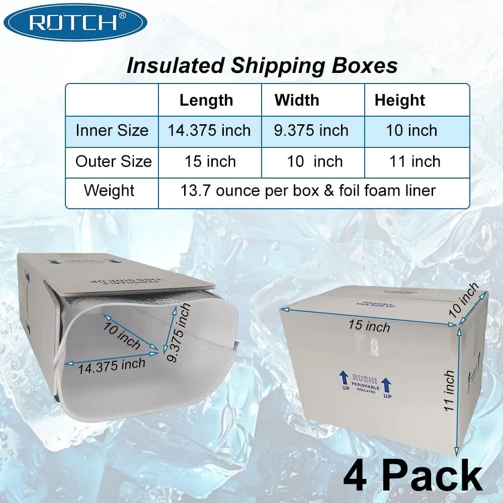 ROTCH Insulated Shipping Boxes with Liners, 4 Pack 15x10x11'', Small Cold Shipping Box Coolers for Perishable Frozen Food, White (T151011-4L-W)