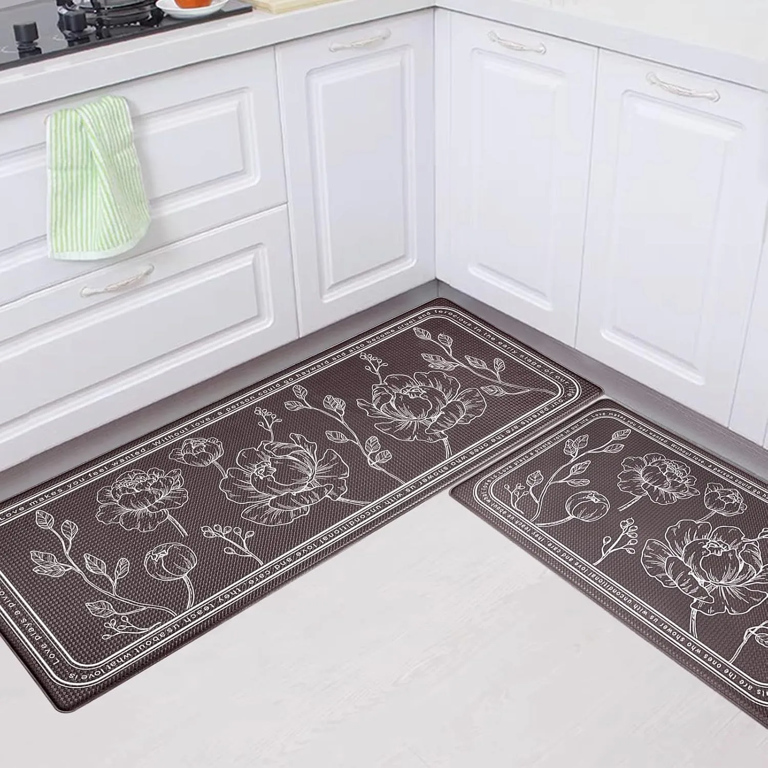 ROTTOGOON Kitchen Floor Mat Set of 2, Cushioned Anti Fatigue Kitchen Mat 17"x59" 17"x29", Non-Slip Waterproof Kitchen Rug, Premium PVC Comfort Kitchen Mats and Rugs for Kitchen, Office, Home, Laundry