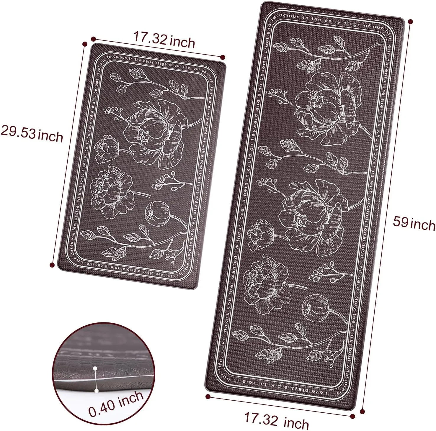 ROTTOGOON Kitchen Floor Mat Set of 2, Cushioned Anti Fatigue Kitchen Mat 17"x59" 17"x29", Non-Slip Waterproof Kitchen Rug, Premium PVC Comfort Kitchen Mats and Rugs for Kitchen, Office, Home, Laundry