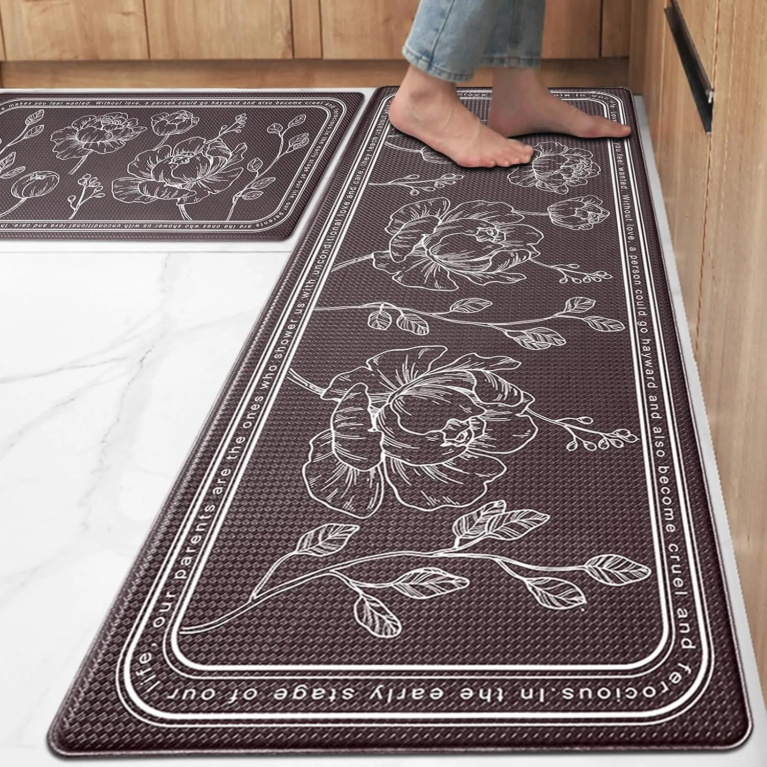 ROTTOGOON Kitchen Floor Mat Set of 2, Cushioned Anti Fatigue Kitchen Mat 17"x59" 17"x29", Non-Slip Waterproof Kitchen Rug, Premium PVC Comfort Kitchen Mats and Rugs for Kitchen, Office, Home, Laundry