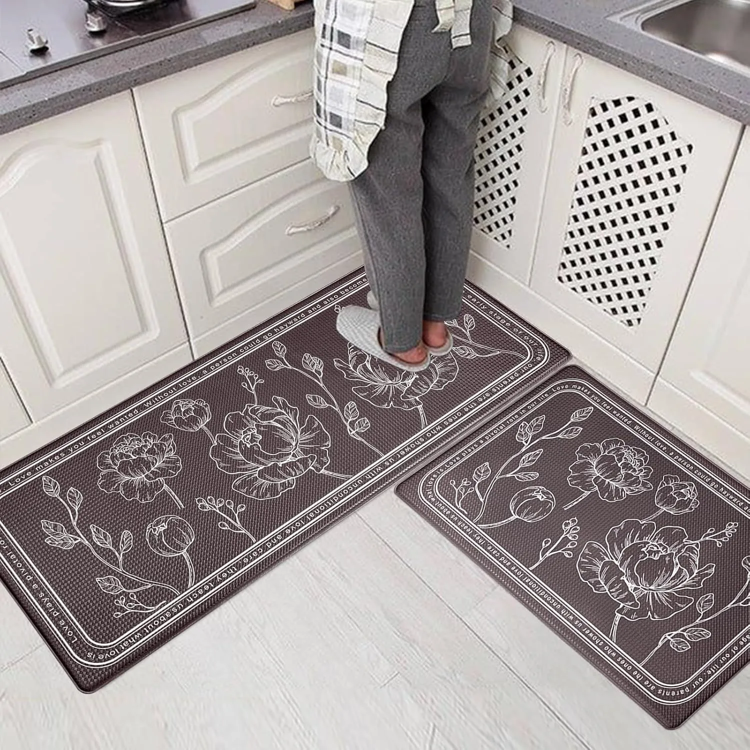 ROTTOGOON Kitchen Floor Mat Set of 2, Cushioned Anti Fatigue Kitchen Mat 17"x59" 17"x29", Non-Slip Waterproof Kitchen Rug, Premium PVC Comfort Kitchen Mats and Rugs for Kitchen, Office, Home, Laundry