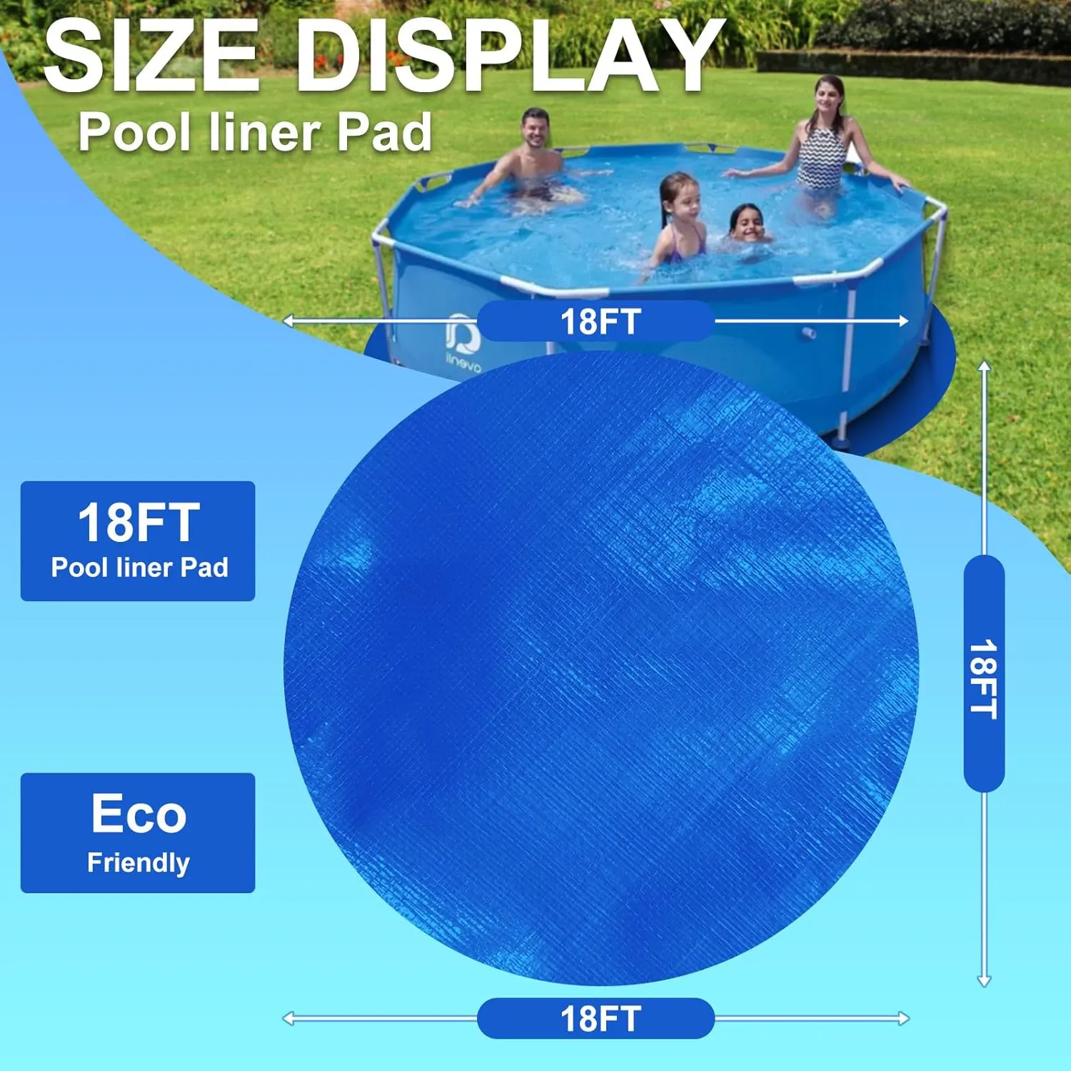 Round Pool Liner Pad, Outdoor Pool Floor Tarp Prevents Punctures and Wear, Leak-Proof, Pool Liner for Above Ground Swimming Pool, Outdoor Pool Mat (18 FT)