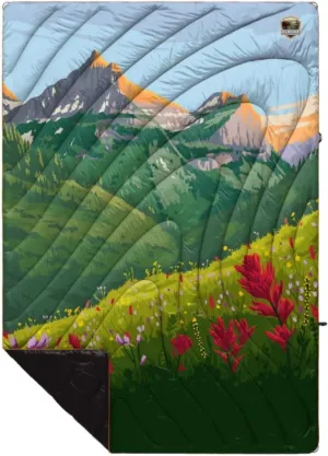 Rumpl Original Puffy Blanket - Warm Puffy Camping Blanket, 100% Recycled Polyester Insulation, Lightweight, Packable, Water-Resistant, Outdoor Puffer Blanket, 52"x75", Glacier National Park