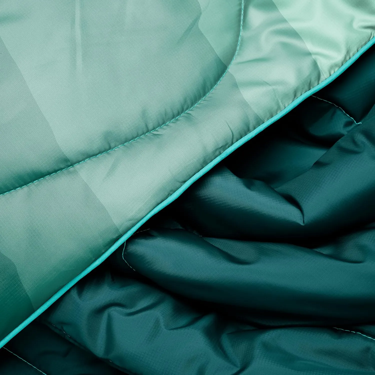 Rumpl Original Puffy Blanket - Warm Puffy Camping Blanket, 100% Recycled Polyester Insulation, Lightweight, Packable, Water-Resistant, Outdoor Puffer Blanket, 52"x75", V2, Cascade Fade - Green