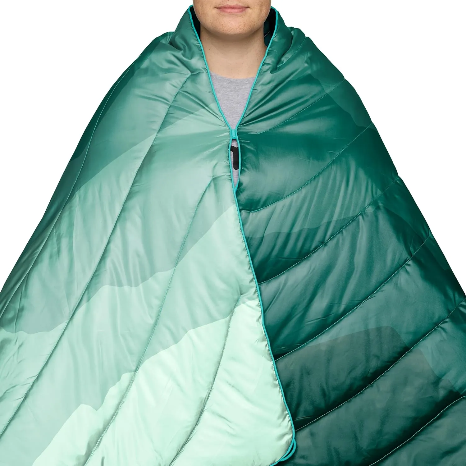 Rumpl Original Puffy Blanket - Warm Puffy Camping Blanket, 100% Recycled Polyester Insulation, Lightweight, Packable, Water-Resistant, Outdoor Puffer Blanket, 52"x75", V2, Cascade Fade - Green