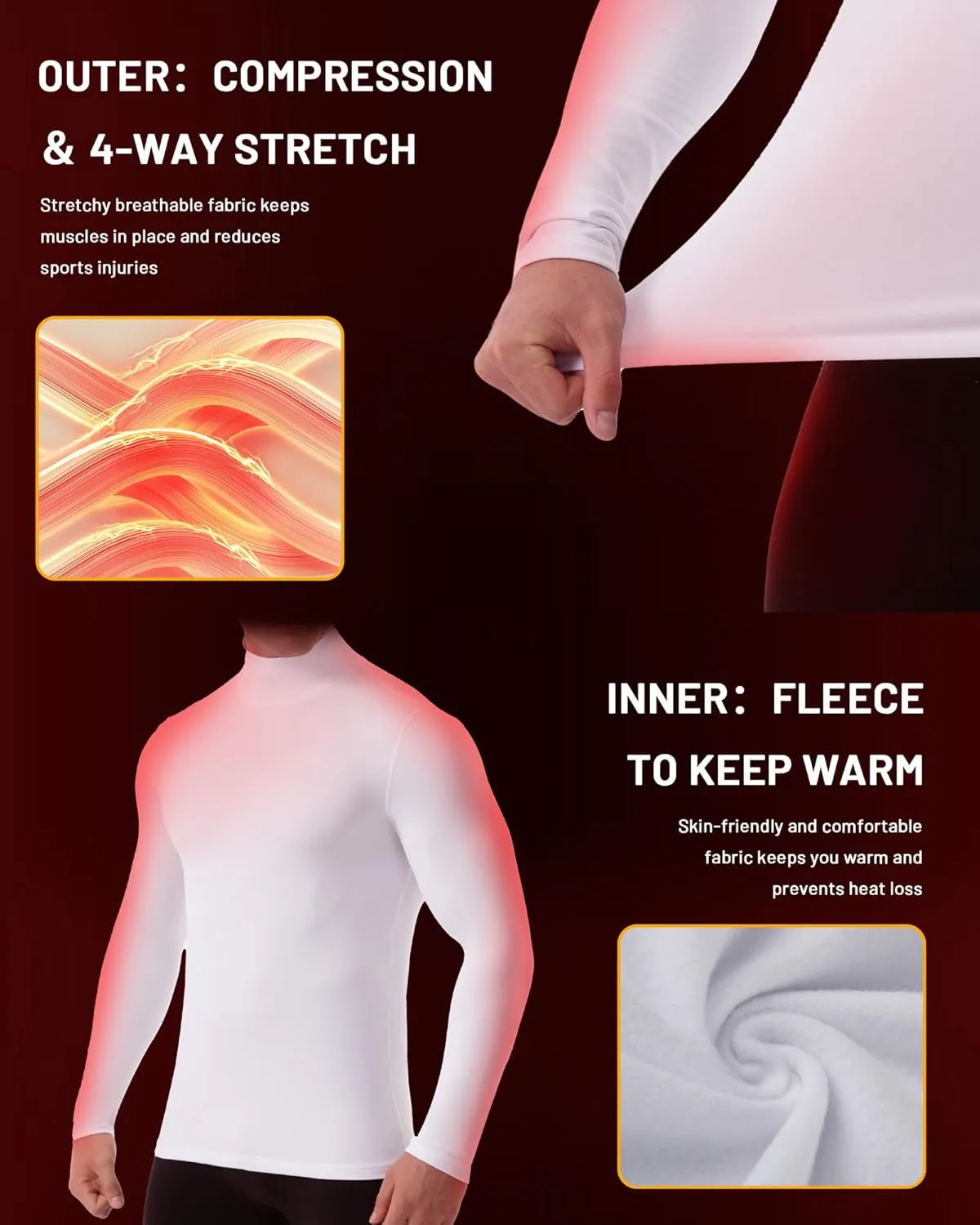 Runhit Men's Thermal Compression Shirts Mock Turtleneck Long Sleeve Undershirt Fleece Lined Athletic Workout Base Layers