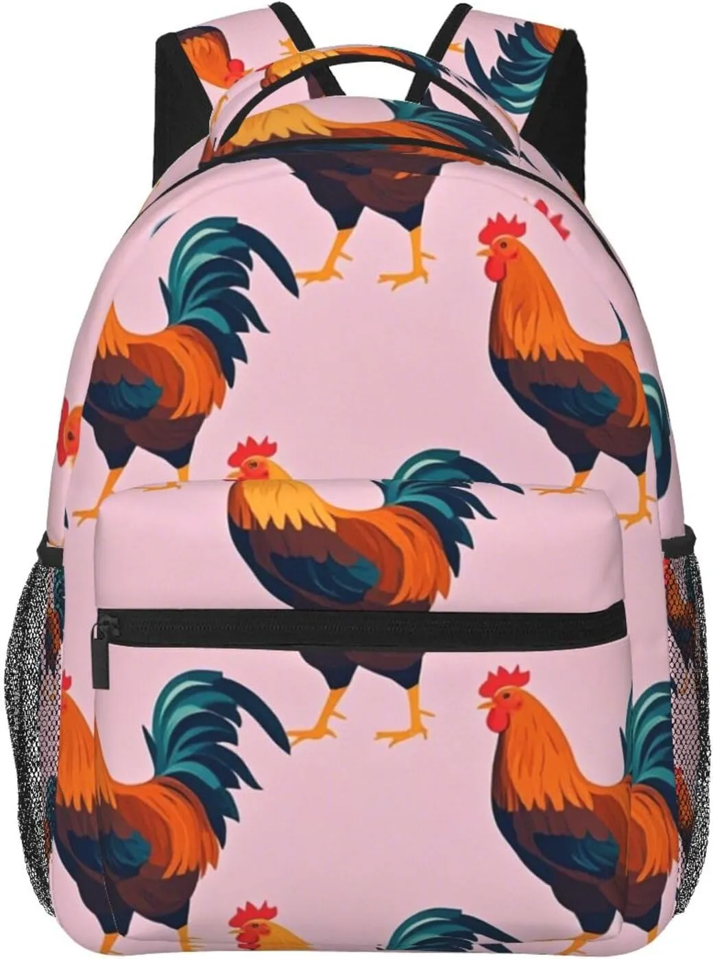 Rustic Farmhouse Chicken Rooster Art Shoulder Book Bags Polyester Multipurpose Anti-Theft Carry On Bag Large Capacity Travel Hiking & Camping Rucksack