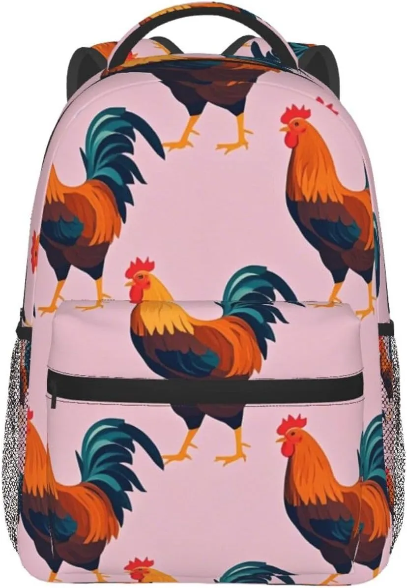 Rustic Farmhouse Chicken Rooster Art Shoulder Book Bags Polyester Multipurpose Anti-Theft Carry On Bag Large Capacity Travel Hiking & Camping Rucksack