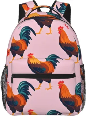 Rustic Farmhouse Chicken Rooster Art Shoulder Book Bags Polyester Multipurpose Anti-Theft Carry On Bag Large Capacity Travel Hiking & Camping Rucksack