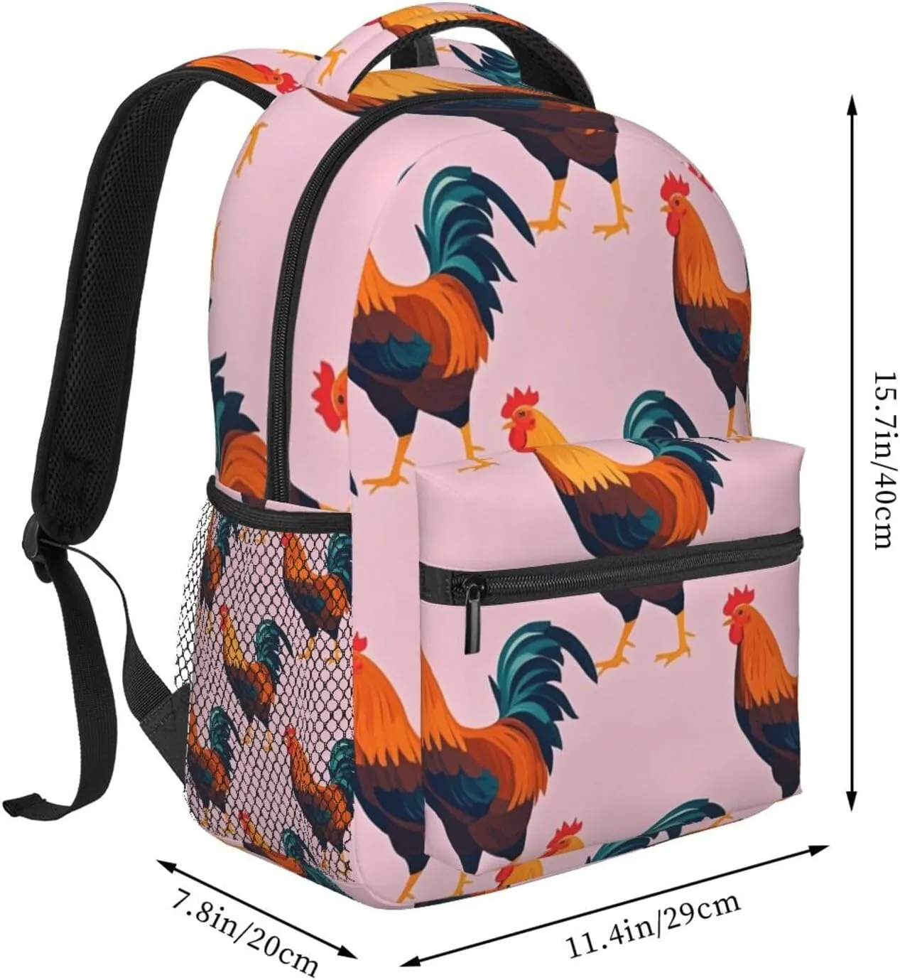 Rustic Farmhouse Chicken Rooster Art Shoulder Book Bags Polyester Multipurpose Anti-Theft Carry On Bag Large Capacity Travel Hiking & Camping Rucksack