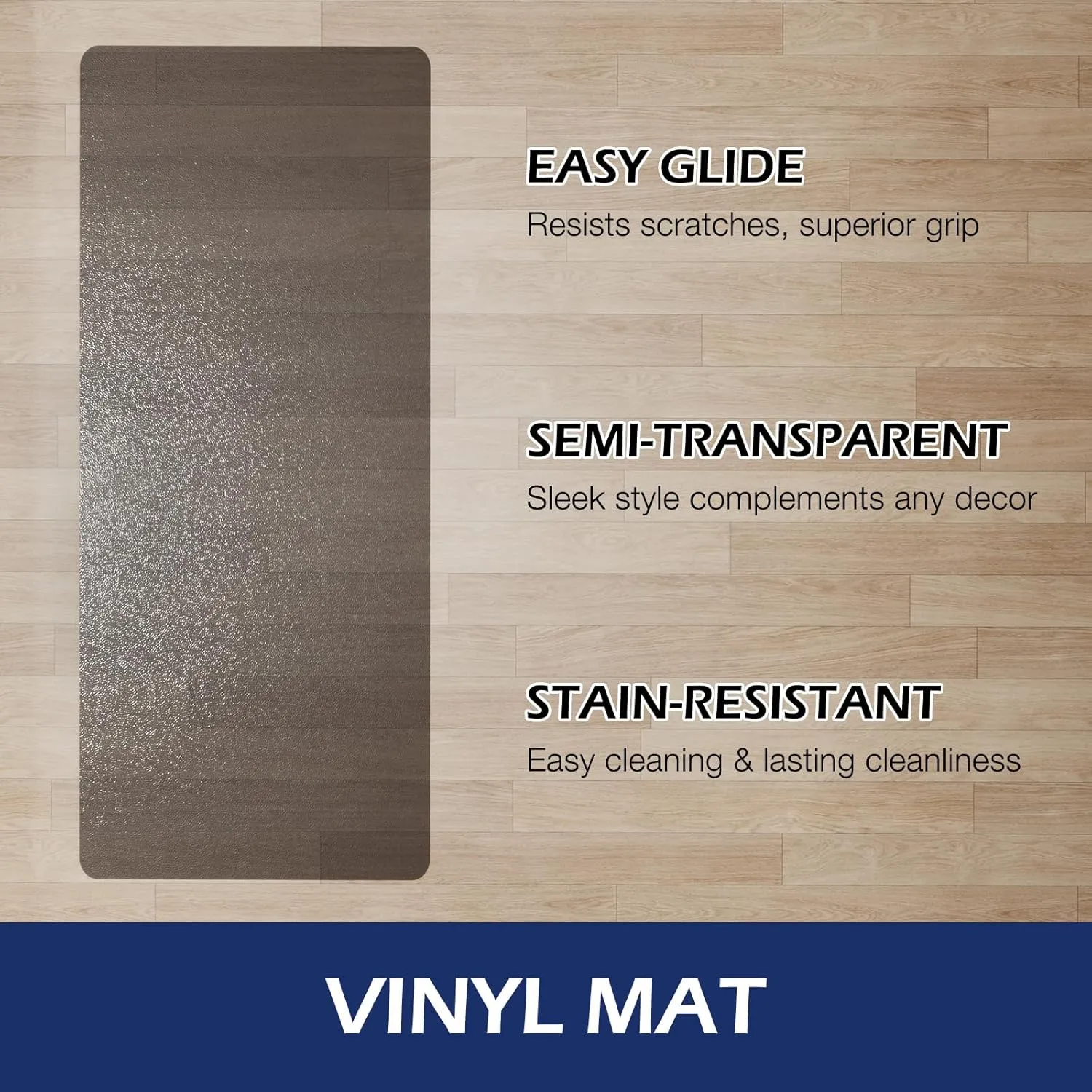 SALLOUS Floor Mat, 3' X 10' Runner Rug for Hallway, Vinyl Mat for Entryway, Area Rug for Living Room, Non-Slip Waterproof Kitchen Mat, Indoor Outdoor Floor Mat for Home (Semi-Transparent Black)