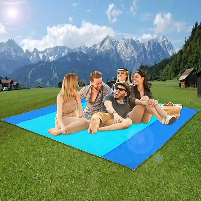 Sand Free Beach Blanket, Large/Oversized Outdoor Picnic Mat Waterproof Quick Drying Ripstop Nylon Compact Sandproof Beach Blanket for Camping Hiking Fishing Travel (L,82"X79")
