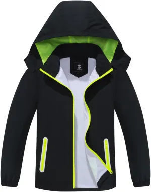 SaphiRose Kids Rain Jacket Waterproof Raincoat Mesh Lined Coat with Removable Hood for Boys Girls