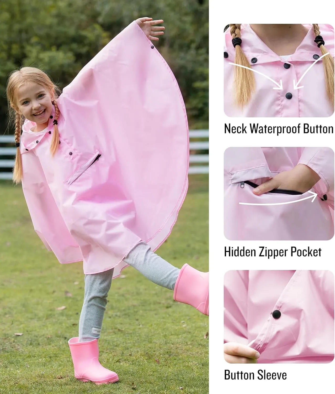 SaphiRose Lightweight Kids Rain Poncho Jacket Waterproof Outwear Rain Coat