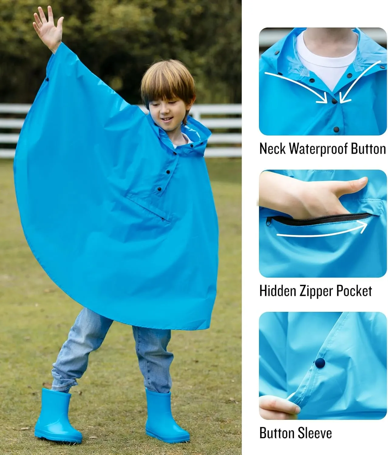 SaphiRose Lightweight Kids Rain Poncho Jacket Waterproof Outwear Rain Coat